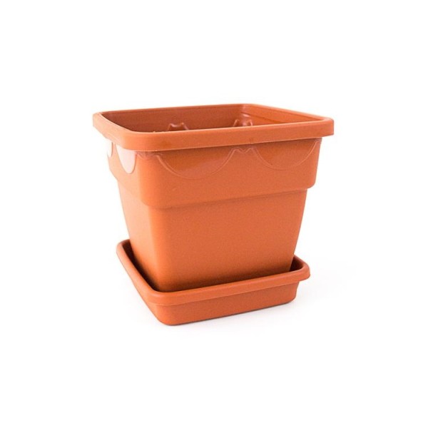 Square Flowerpot, Sterk, model number 2, brown color, plate included